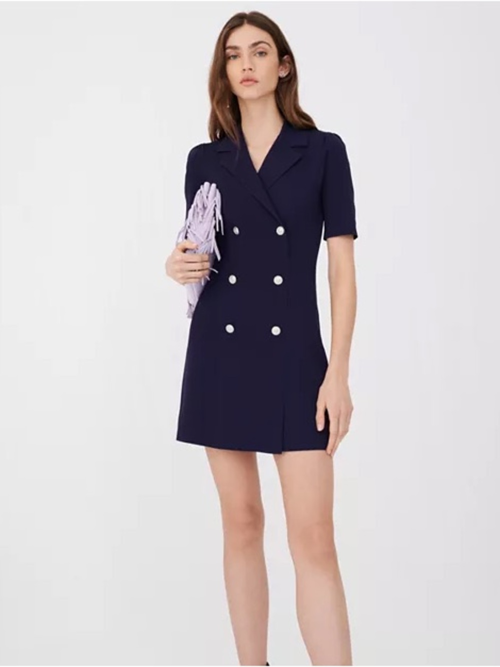 Maje Double-Breasted Navy Short Sleeve Blazer Dress
